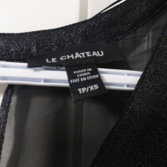LE CHATEAU semi-sheer black silver metallic sheen long sleeve blouse - Picture 3 of 7